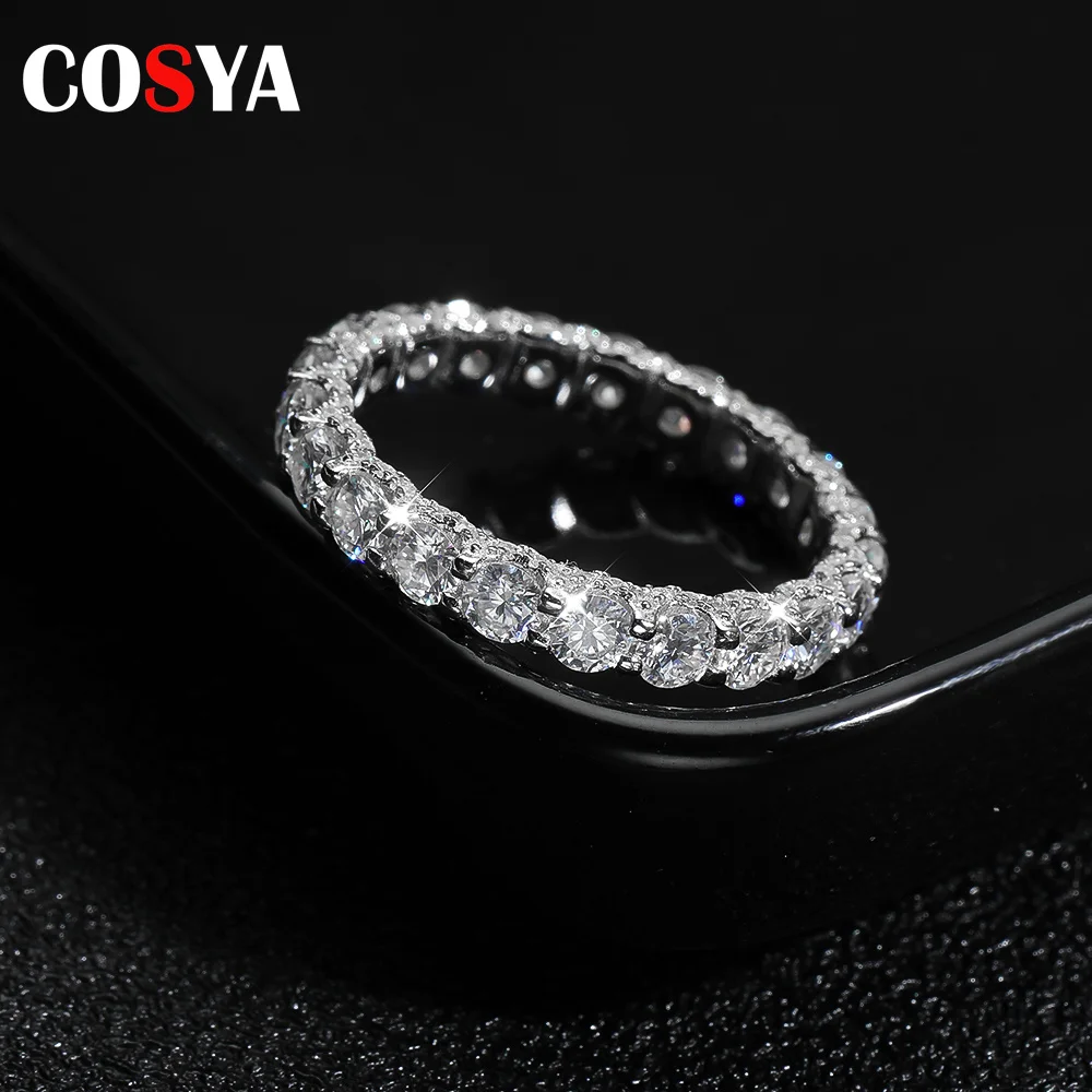 

COSYA 3mm D Color Moissanite Row Rings For Women 925 Sterling Silver Plated 18k White Gold Wedding Eternity Band Fine Jewelry