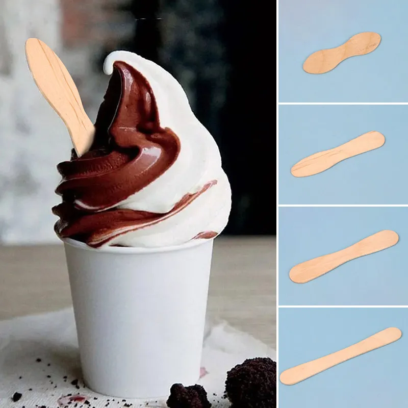 50/100Pcs Wood Ice Cream Sticks Natural Homemade  Ice Cream Dessert Scoop Spoons Popsicle Sticks Making Accessories