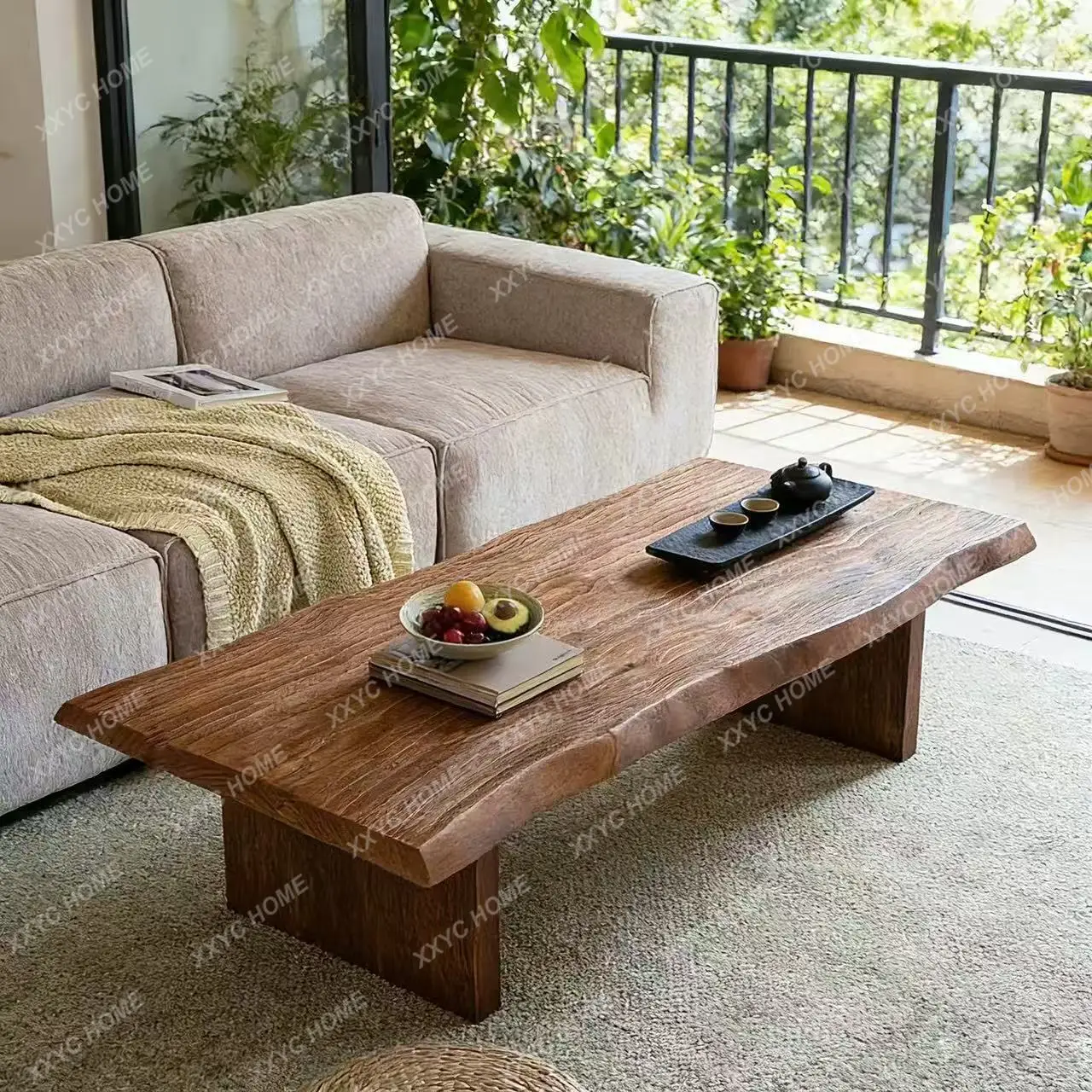 Retro solid wood coffee table, special-shaped log tea table, living room, old B & B hotel, wabi-sabi wind tea house