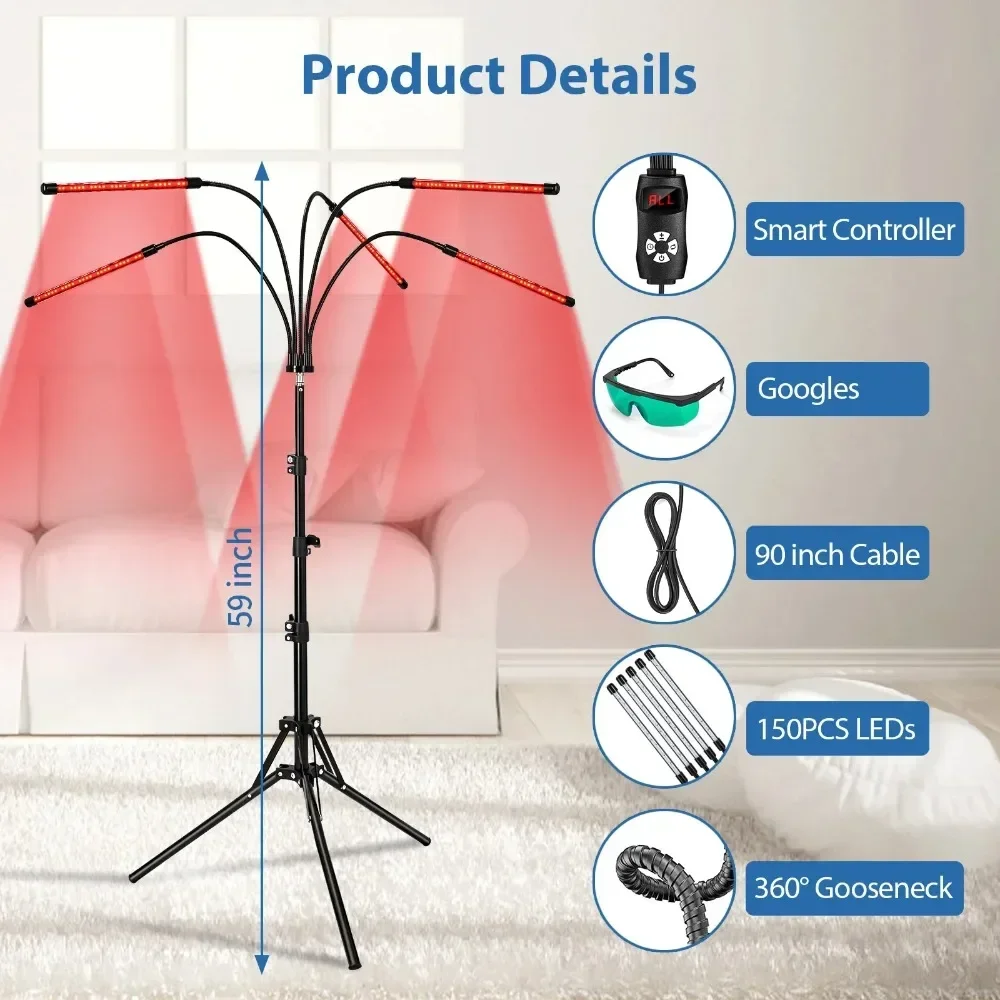 4/5 Hoofd Rood Licht Lamp Met Standaard Verstelbare 660nm & 850nm Infrarood Lamp voor Taille, Knie, hoofd, Schouder Vermoeidheid Relief Dropshipping