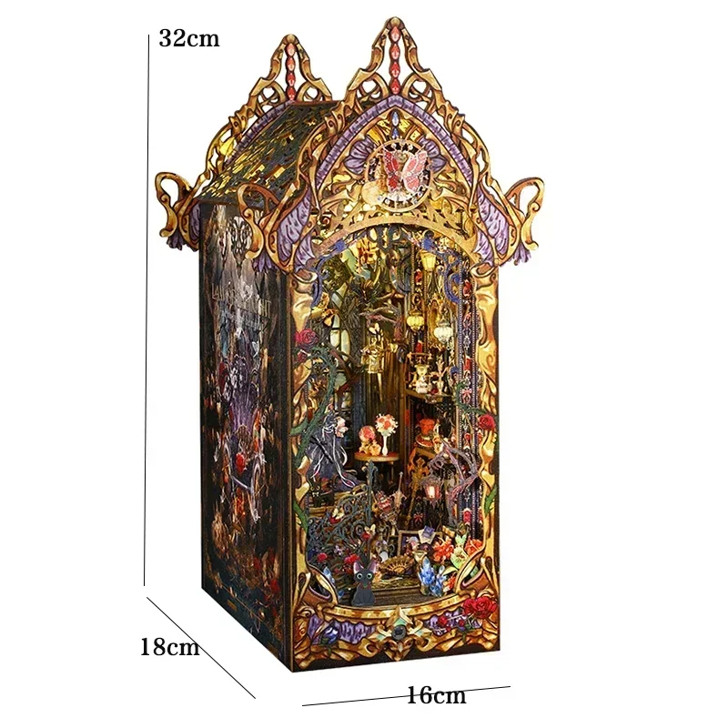 Kit angolo libro fai-da-te Mini casa delle bambole in legno Modello di assemblaggio Puzzle 3D Fermalibri Giocattoli Scaffale Inserto Decor con mobili Regalo per adulti