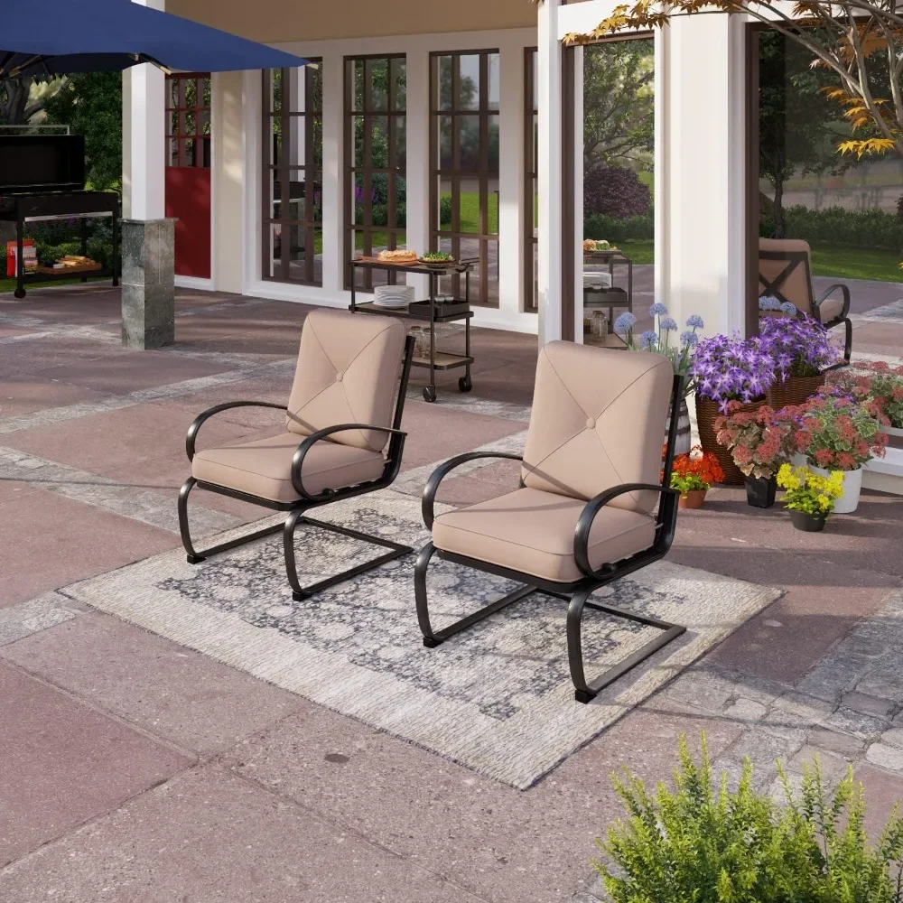 

Outdoor Spring Dinging Chair Set of 2,Lounge Chair with Removable Padded Cushion & Metal Frame,Patio Furniture for Porch,Garden