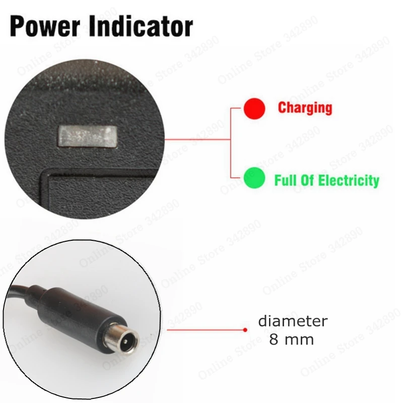 42V 2A pil şarj cihazı için 36V Li-ion pil 10S 18650 paket bağlayıcı RCA 8MM güç kaynağı adaptörleri