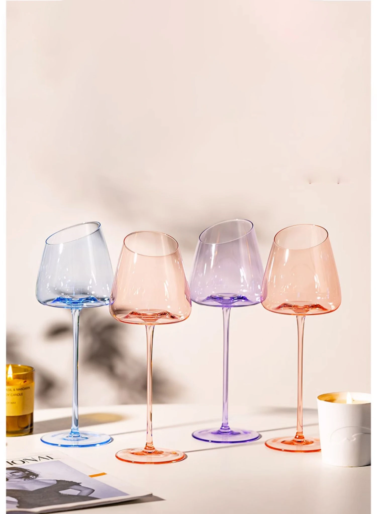 

Large Capacity Color Slanted Goblet Home Creative Crystal Glass Champagne Glass Dinner Red Wine Glass Premium Wine Glass