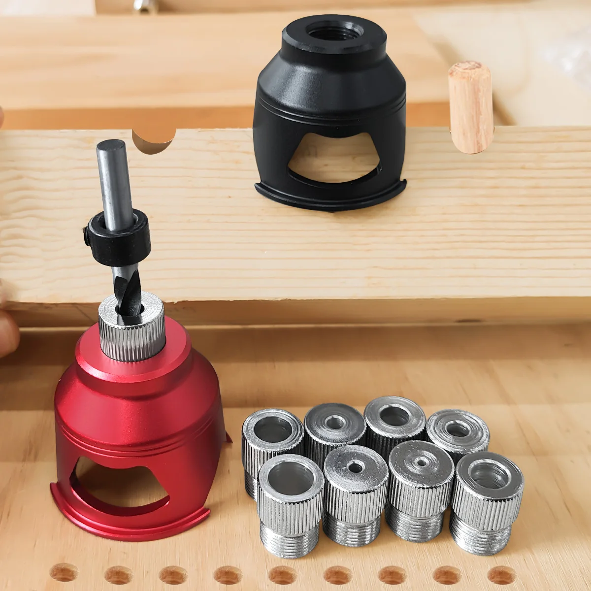 Vertikaler Bohrerführung-Dübel-Vorrichtungssatz aus Aluminiumlegierung 2-10mm, Verstellbarer Bohrer-Lokalisierer für Holzbearbeitung, Tischlerei, DIY-Werkzeug – Detail 2