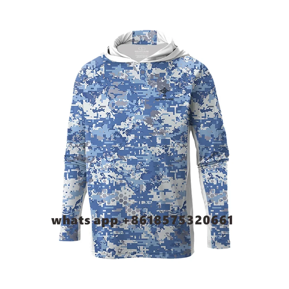 Aquaflage-Sudadera con capucha de rendimiento para hombre, ropa de pesca de secado rápido, manga larga, Camuflaje Pro, equipo de pesca, protección Upf 50, Verano