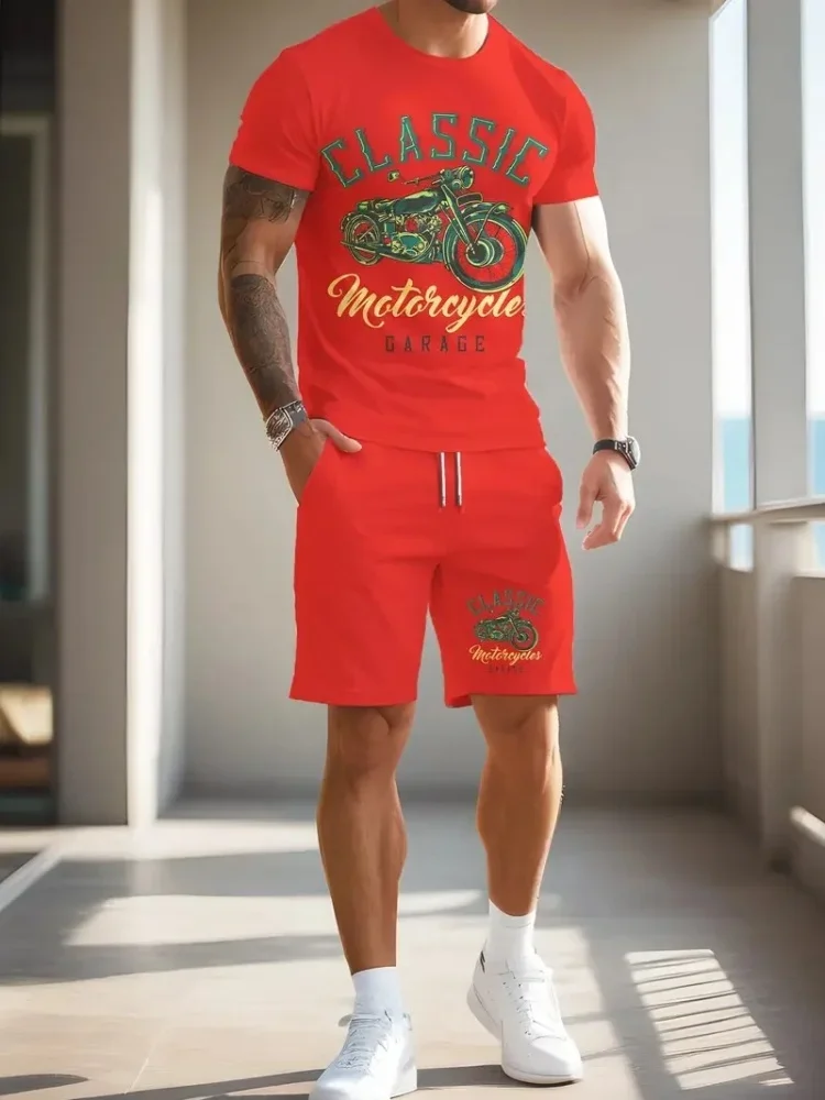 

Summer New Men's T-shirt Set Is A Casual Fashionable and Creative Im Not Old Im A Classic Motorbike Print Round-neck T-shirt Men