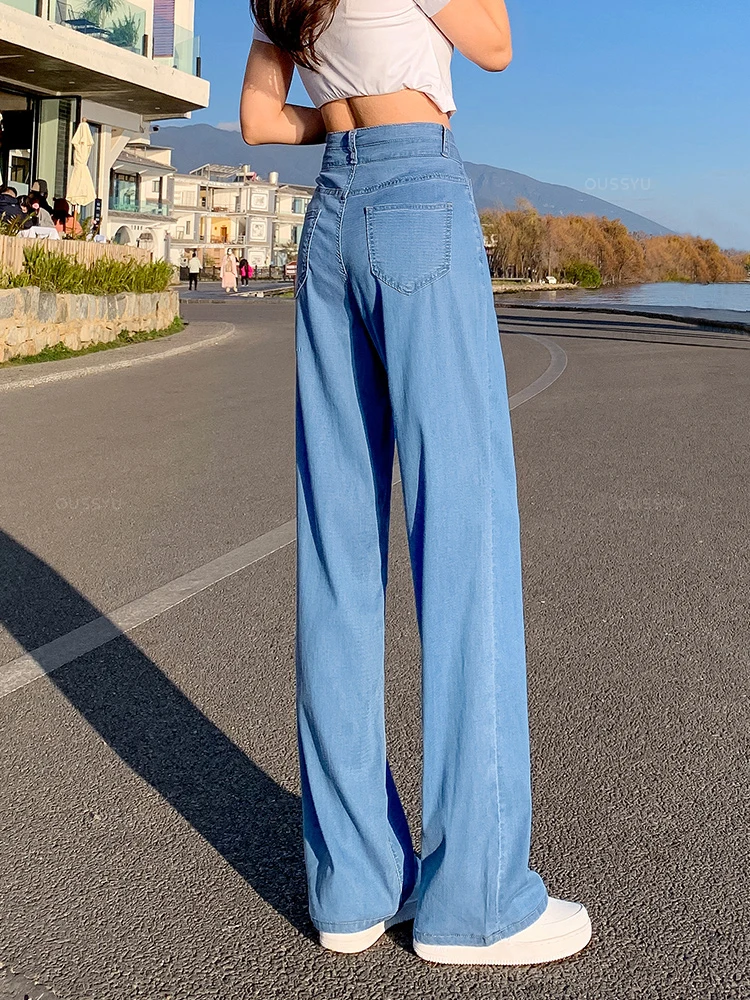 Brand Clothing Summer Soft Natural Lyocell Fabric Women\'s Jeans Thin Baggy Straight Denim Pants High Waist Casual Trouser Female