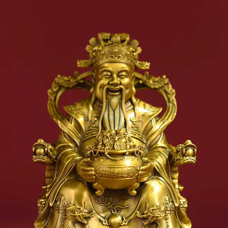God of Figurine with Auspicious Inscriptions, Bronze Money Ingot Holder for Store Opening, Attracts Wealth and