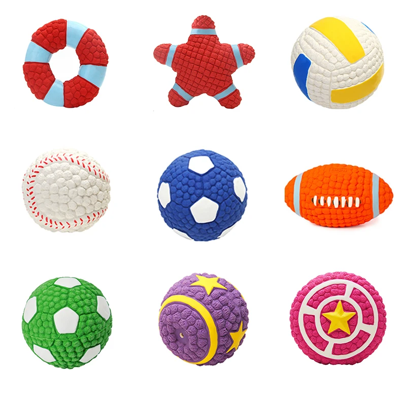 Brinquedos para cães squeaky Látex natural, bolas de futebol, Bouncy macio, durável para cães pequenos, médios e grandes, brinquedo interativo Chew