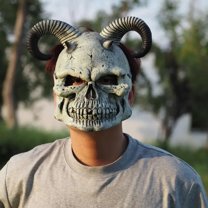 652F Devil Demons Mask Scary Horn Monsters Mask Halloween Masquerades Cosplay Cosplay