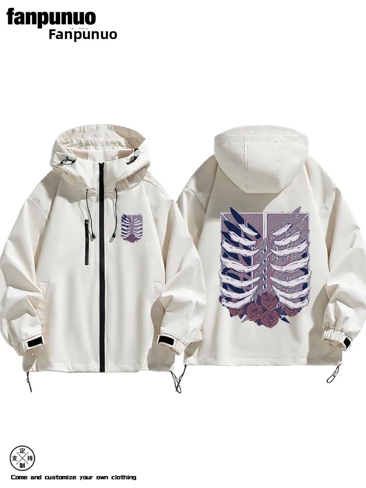 Attack on Titan Anime Cosplay Jacket Top Spring Autumn Men's Outdoor Fashionable Polyester Zipper Decorated Loose Fit Jacket