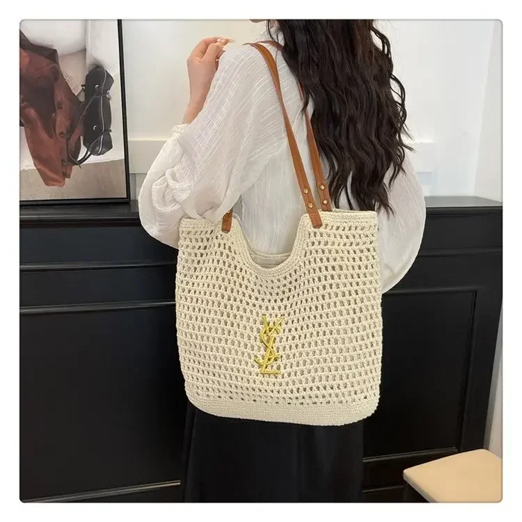 2025 حار! حقيبة شاطئ من القش المنسوجة يدويًا للنساء |   حقيبة كتف ذات سعة كبيرة |   عطلة/تنقل/تخزين الحفاضات