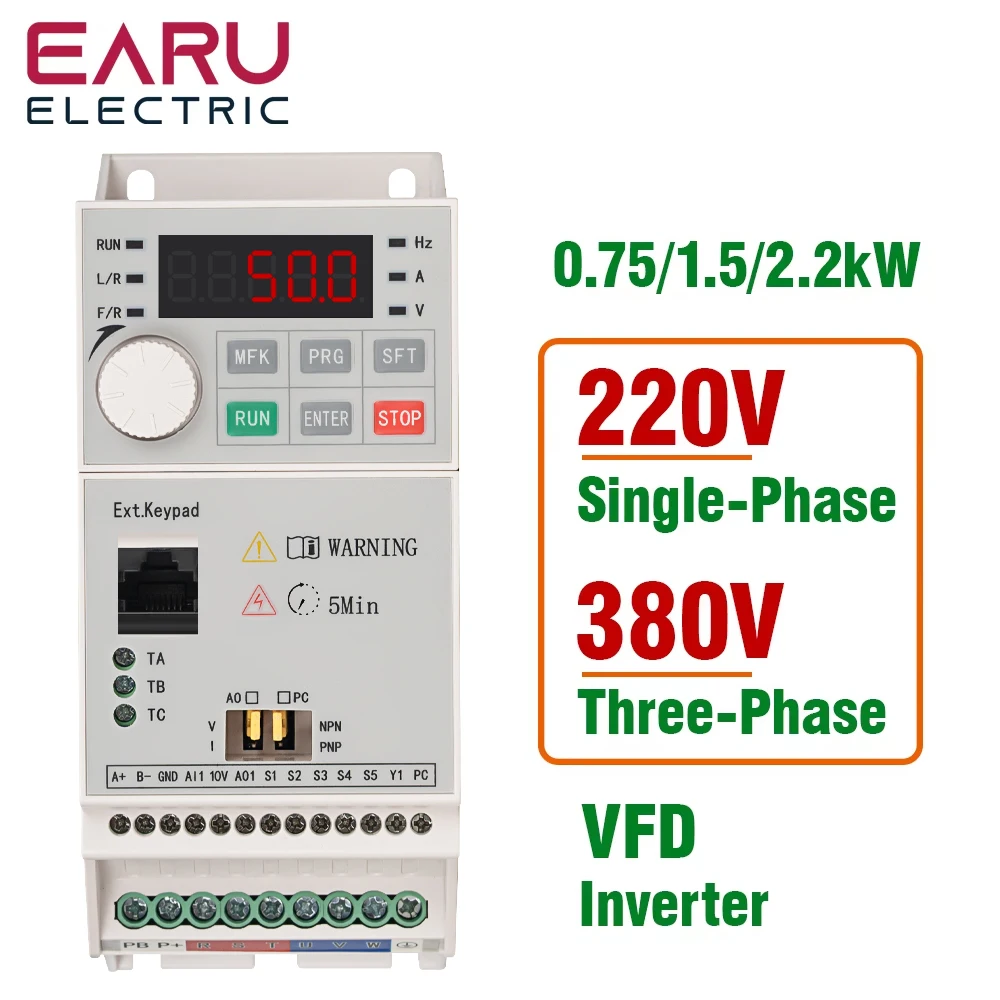 

220V/380V 0-300Hz Frequency Converter Adjustable Speed Drive Frequency Inverter VFD 0.75/1.5/2.2 KW Motor Speed Controller RS485
