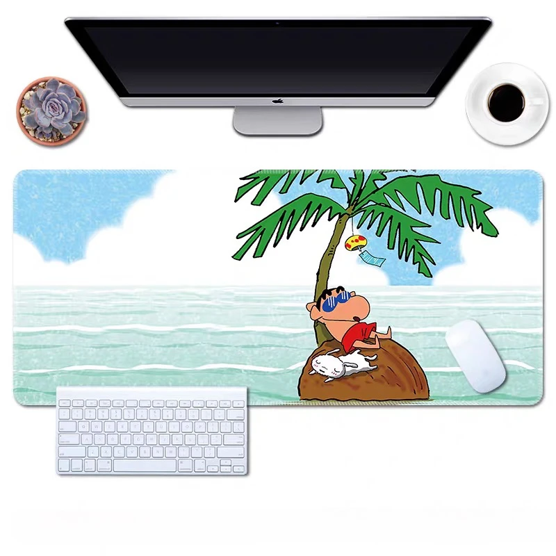Cartoon Creative Crayon Shin-chan​​ Leather Mouse Pad Office Oversized Size Cute Cartoon Animation Keyboard Edge Lock Table Mat