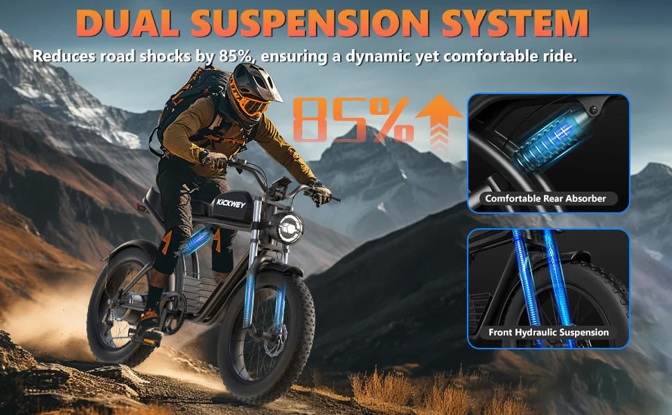 KICKWEY K7 Electric Bike, 3000W Off-Road Electric Bicycle, Full Suspension E-Bike, 20" Fat Tire All-Terrain Electric Dirt Bike