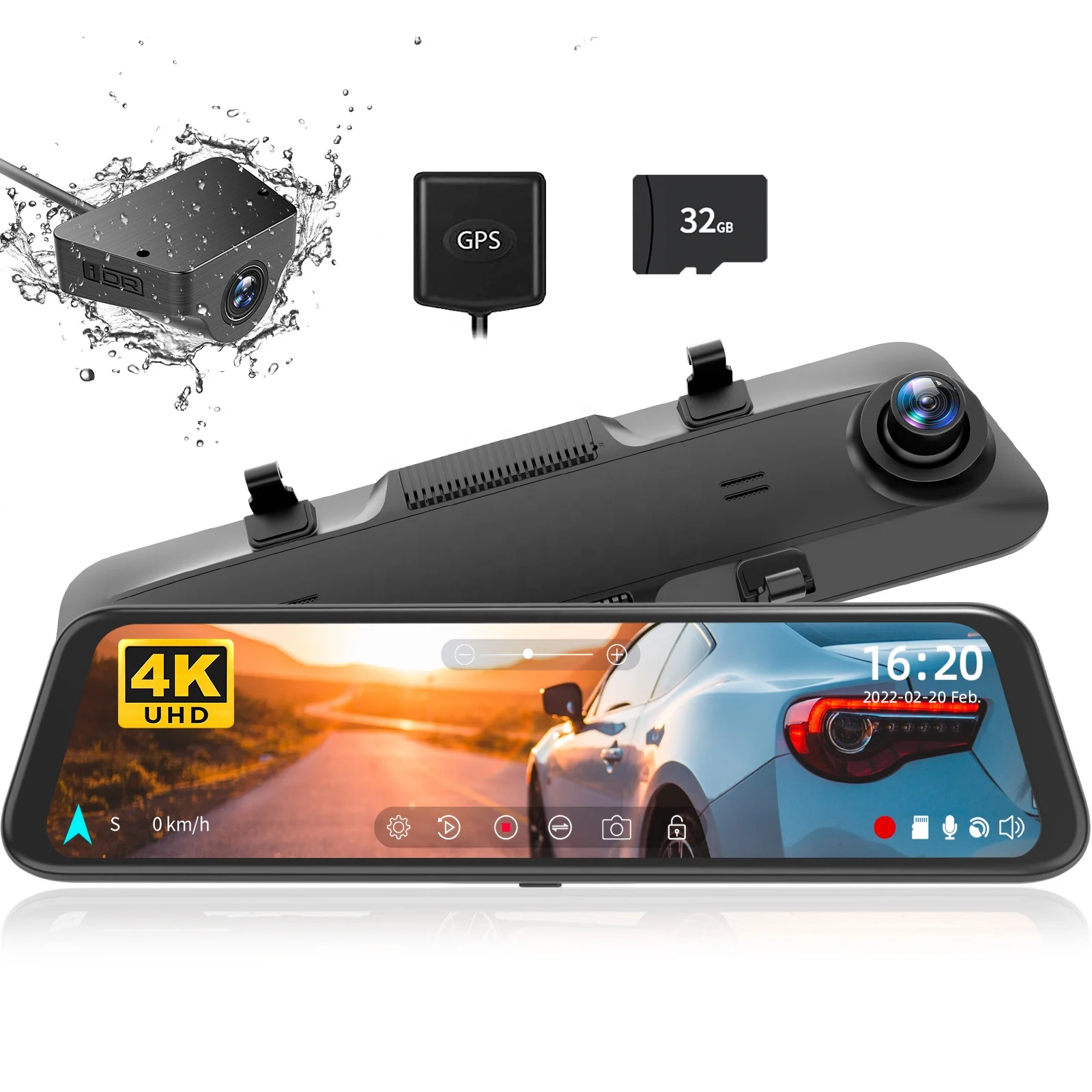 Cámara para Auto WOLFBOX G850 4K con Espejo Retrovisor: Espejo Retrovisor de 12'' para Auto, Cámara Doble Delantera y Trasera