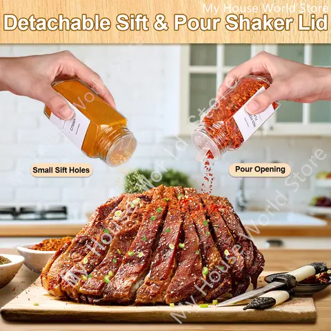 Kryddburkar i glas med bambulock, kryddbehållare, kryddkruka, salt- och pepparkar, kryddorganisatör, kryddburkset för kök 8 best sales kryddset - №2