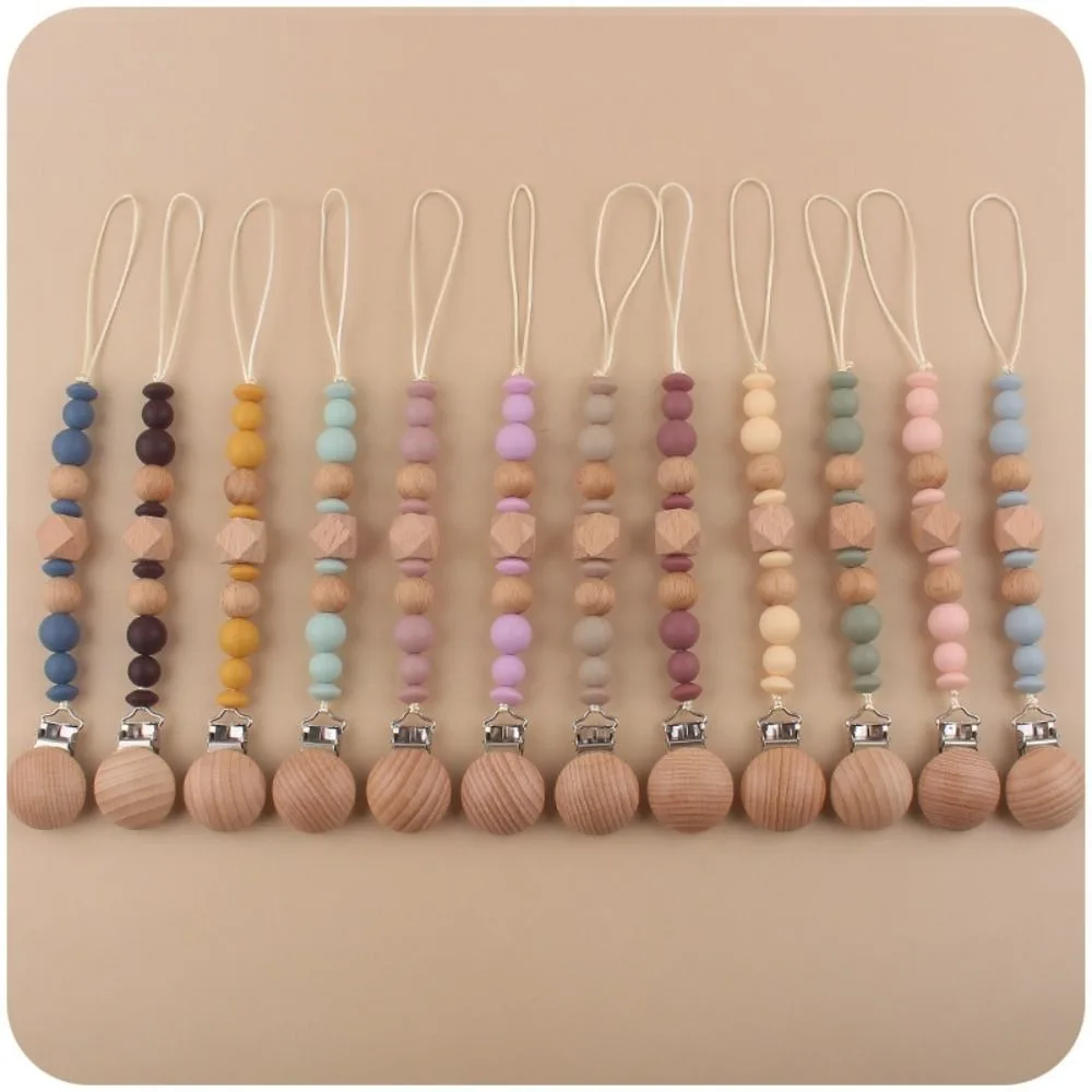 

Dummy Clips Pacifier Holder Clips Octagonal Space Beads Soother Holder Baby Pacifier Chain Nipple Holder Clips Wood