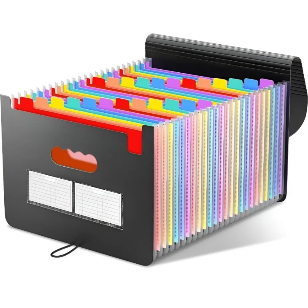 Space Saving 25 Pockets File Folder Organizer Plastic Rainbow Expandable Filing Box Multi-Purpose A4 Art Supplies Folder Office