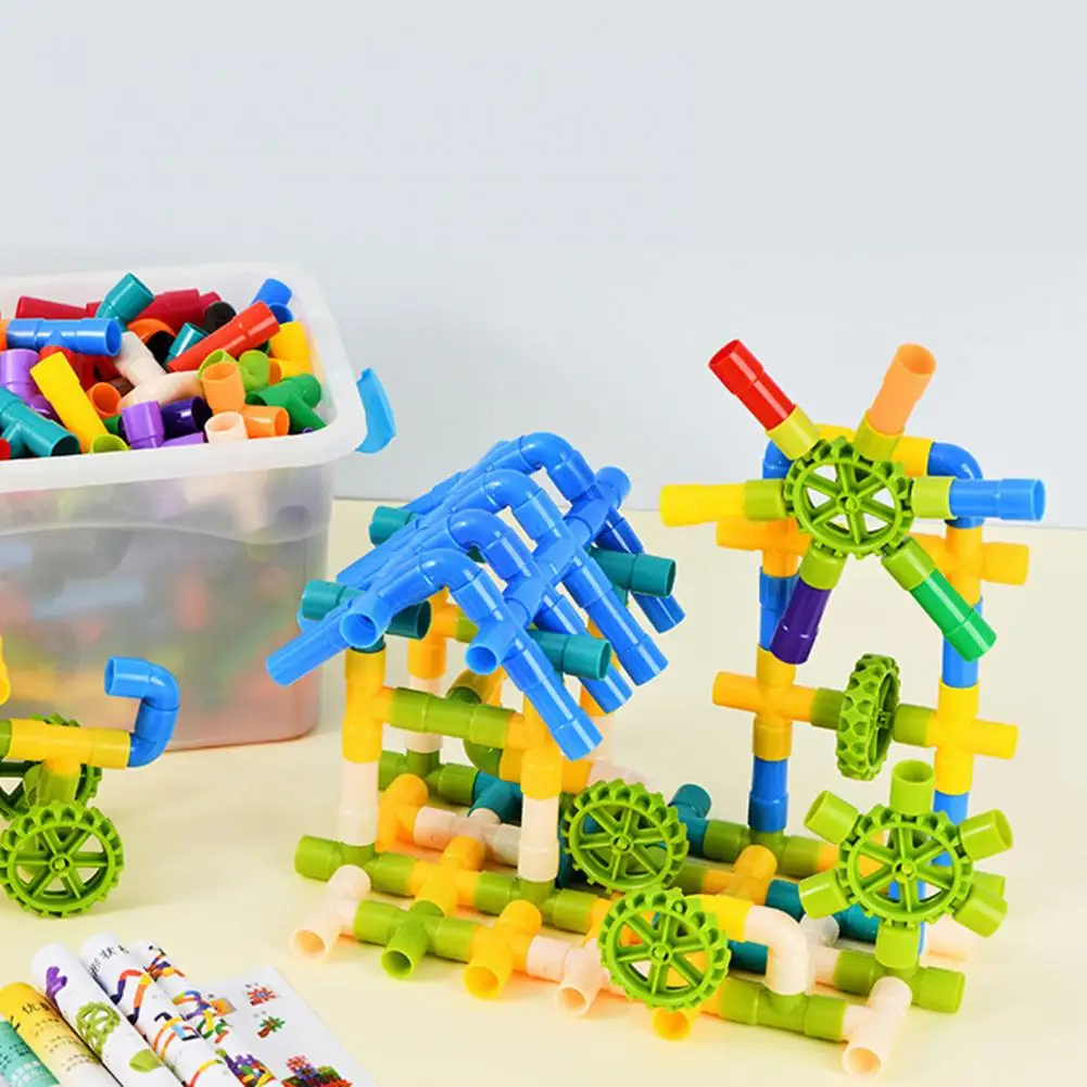 80/100/200 قطعة الاطفال الأنابيب بناء الالعاب العملاقة المهارات الحركية الدقيقة الملونة أنبوب كتلة لعبة البناء لتقوم بها بنفسك كتلة التجميع لعبة