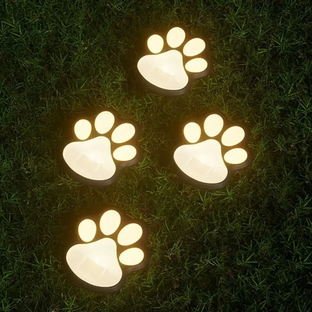 4Pcs Intelligent Light Control Outdoor Solar Light Energy Saving Solar Powered Dog Cat Animal Paw Print Light Durable Waterproof