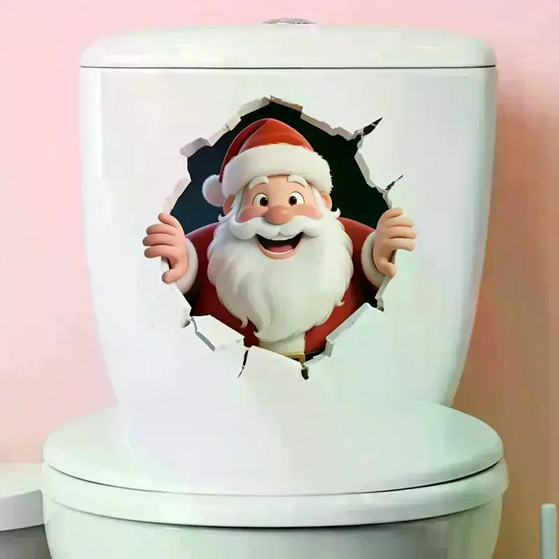 Santa Claus Break-Through Wall Decal PVC Removable Christmas Wall Window Sticker Home Christmas Decoration Gift New Year