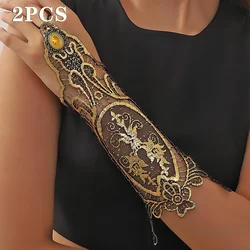 2PCS Christamas  Lace Decorative Gloves Women Dress Decoration with Bracelet New Jewelry Gold Gloves Retro Atmosphere Lace