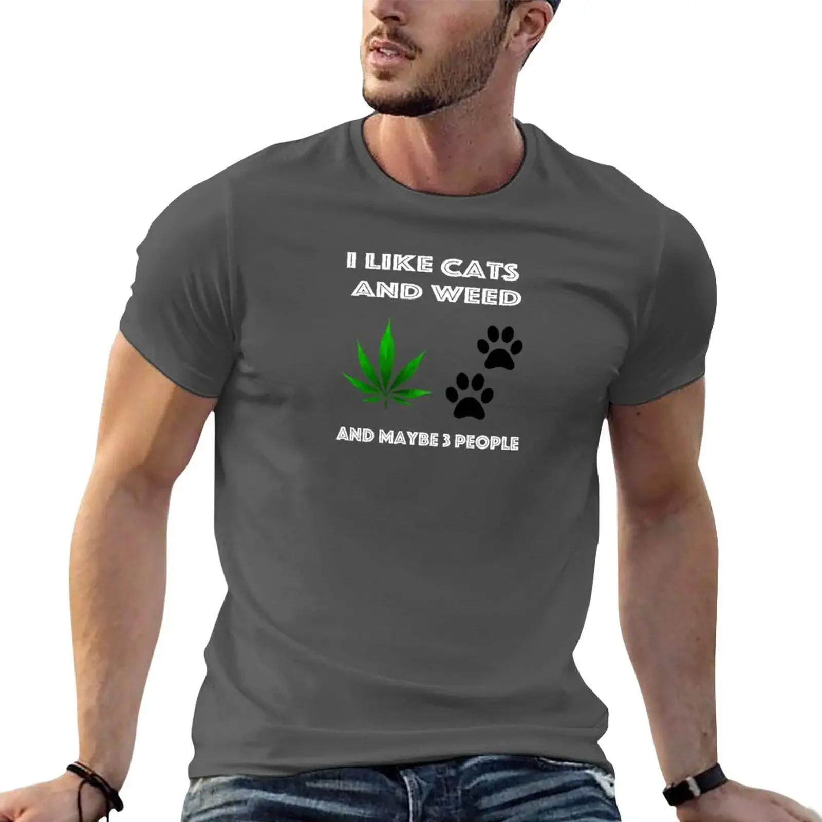 

New i like cats and weed T-Shirt summer tops t shirt man custom t shirts design your own fitted t shirts for men