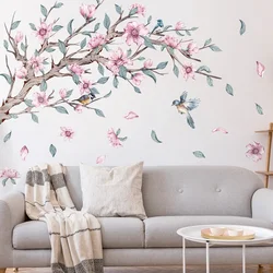 Pink Flower Tree Branch Bird Wall Sticker Living Room Bedroom Home Decor Pvc Wallpaper Girl Room Nursery Decor Art Decal Mural