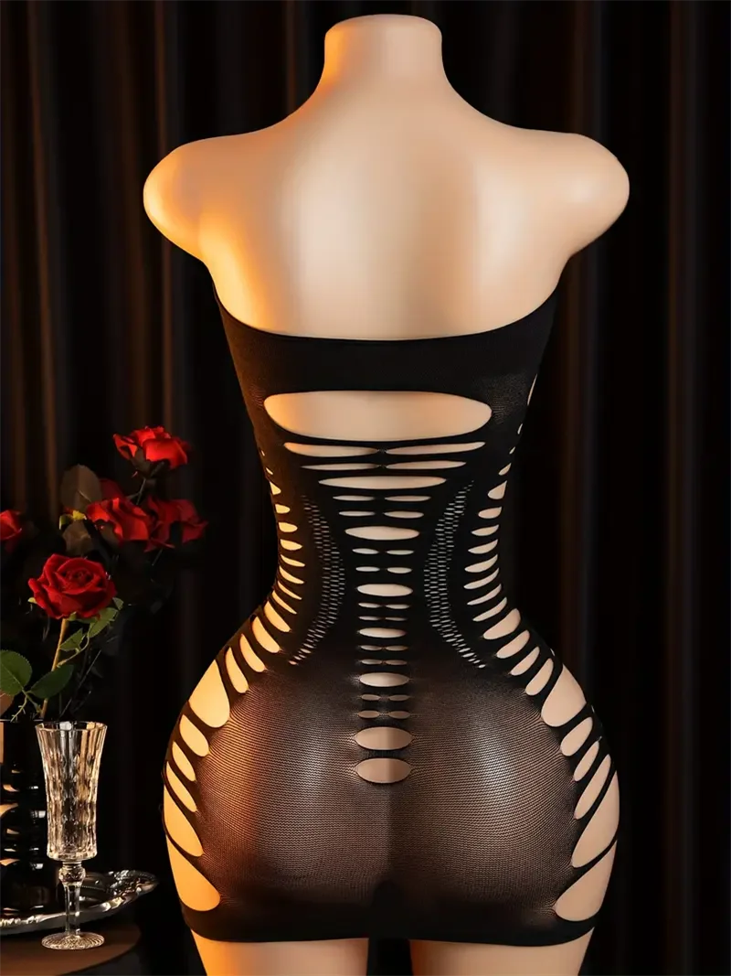 Sexy Strapless Hollowed Out sleeveless Open Bra See Through Sexy Lingerie Erotic Babydoll Nightwear Chemises image 6