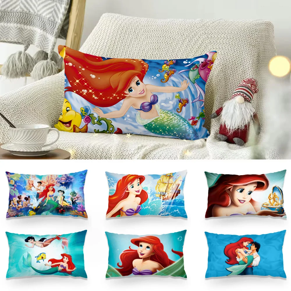 Disney Mermaid Princess Ariel Pillow Covers Cartoon Sofa Decorative Home Double-sided Printing Short Plush Cute Cushion Cover