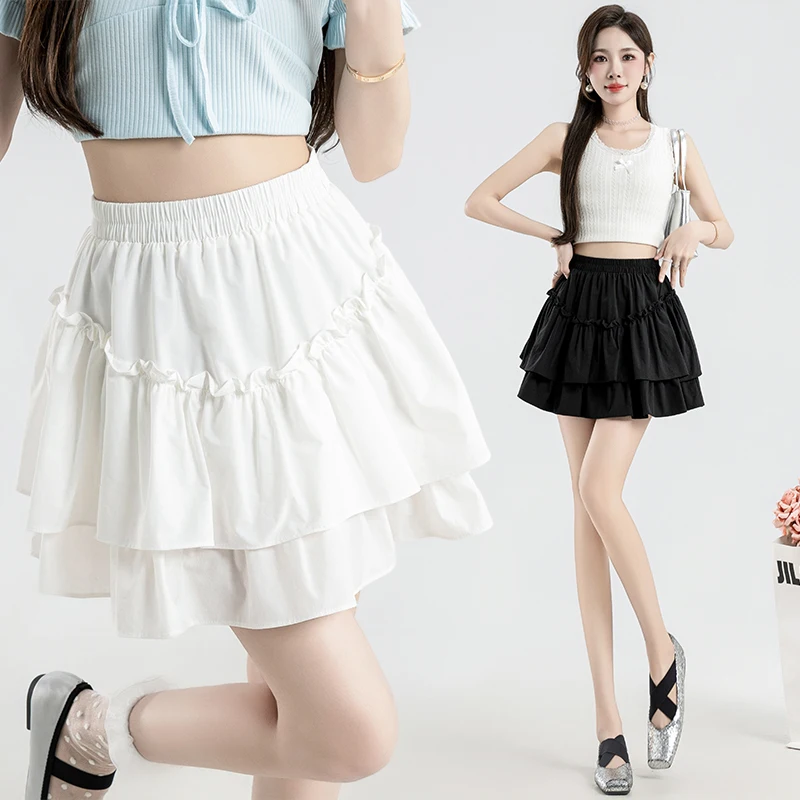 Ballet style girl feeling lace fluffy cake skirt, sweet spring and summer pleated skirt, high waisted slimming short skirt