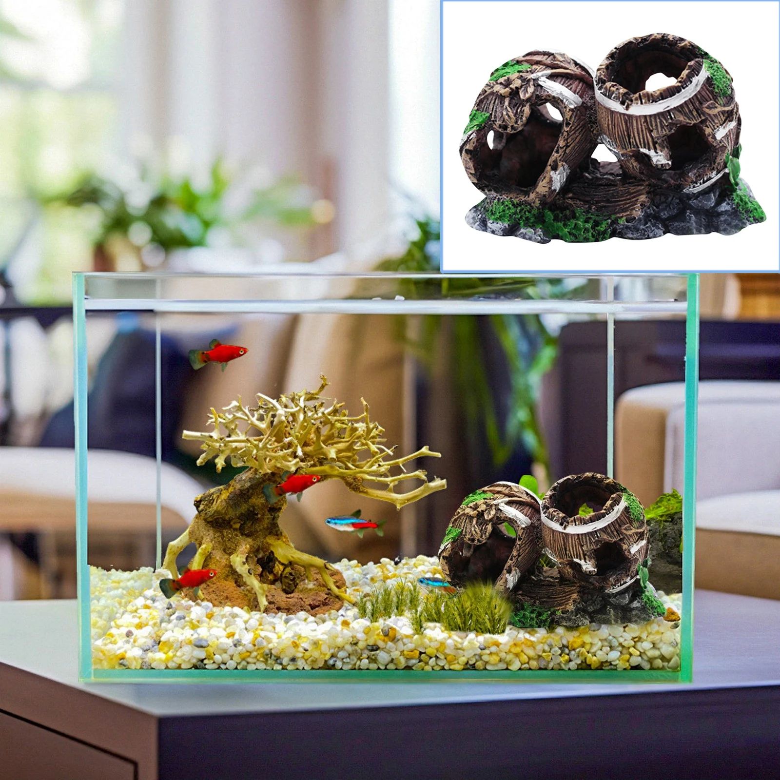 Aquarium Ornament Artificial Plants Grass Seaweed Pirate Wreck Ship Rockery Luminous Stone Fish Tank Landscape Decor Accessories