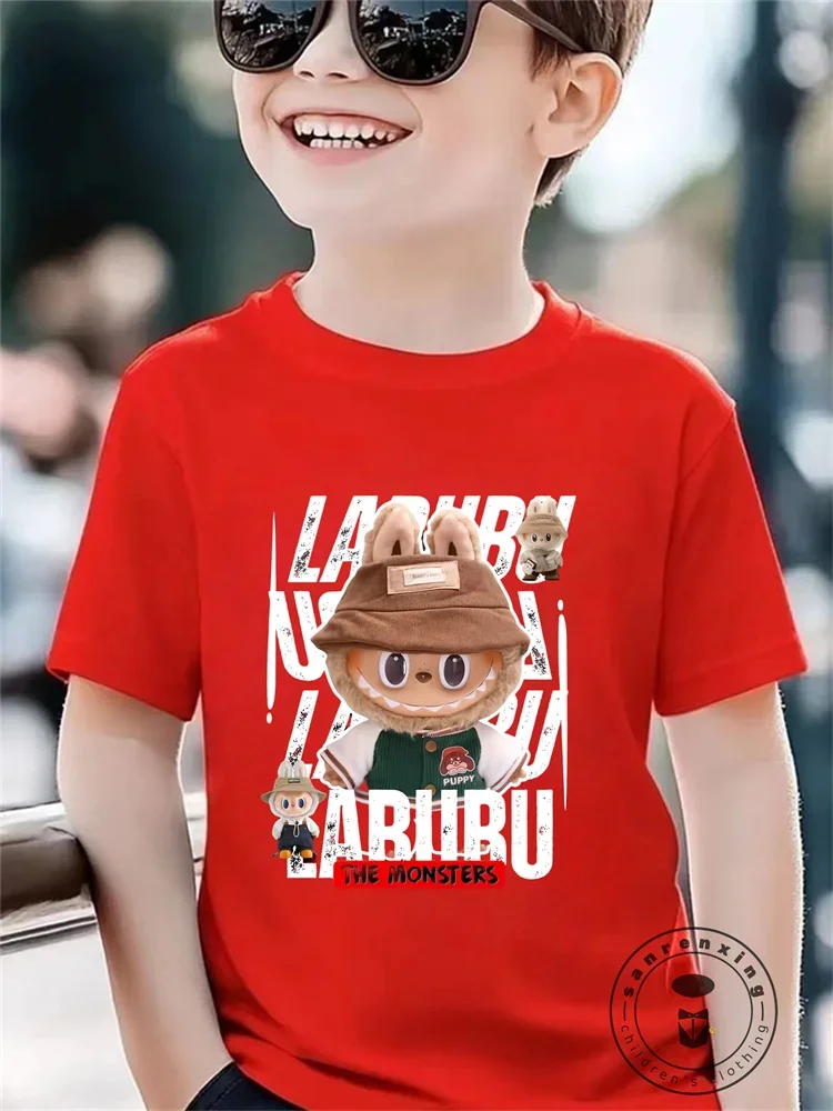 

Summer Pop Mart Labubu T-shirts for Women Anime Fashion Short Sleeved Top Hip Hop Black White T-shirt High Quality Clothes