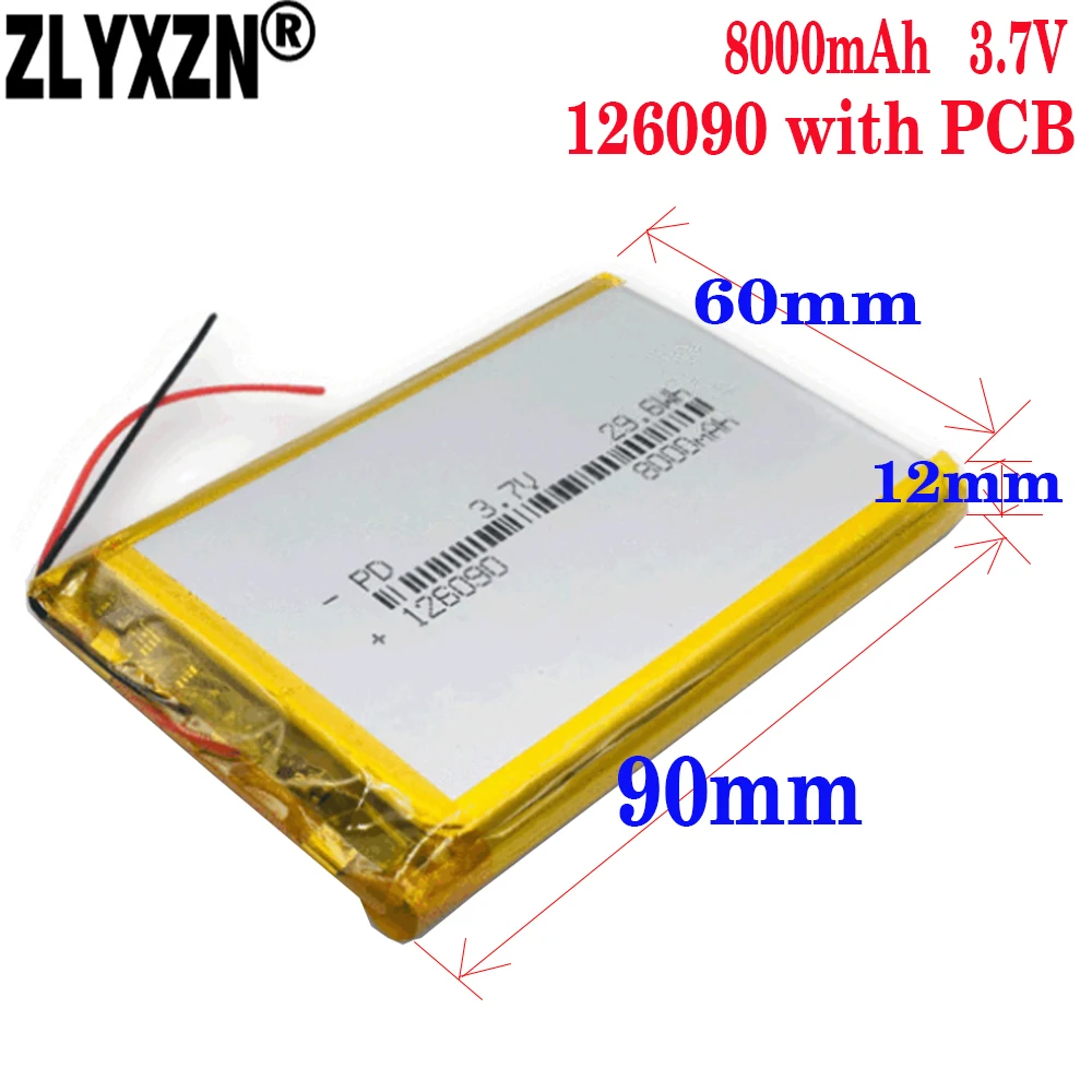 

1-10PCS 3.7V 8000mAh 126090 LI PO with PCB Rechargeable Polymer Lithium Battery For PSP Navigation Ebook Speaker Notebook Power