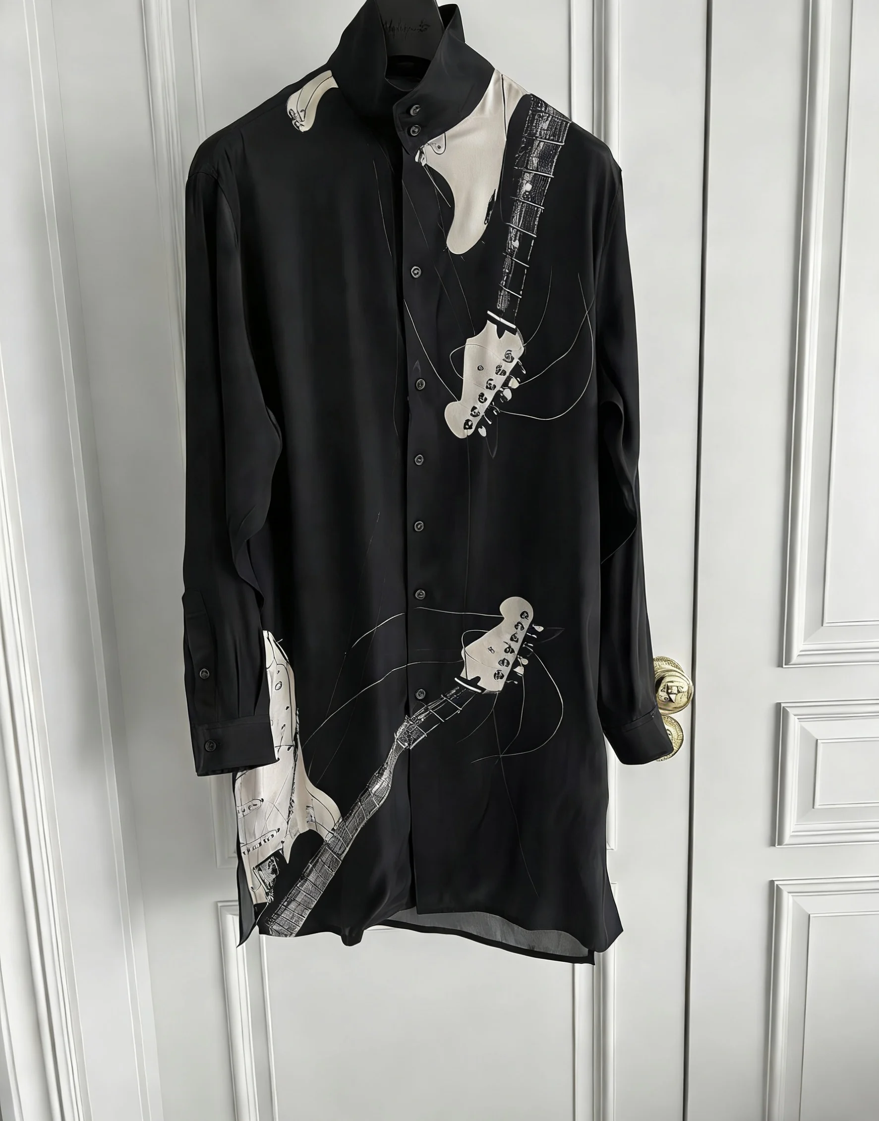 

TOP-YAMAMOTO original design silk guitar printed shirt, mulberry silk light luxury shirt for men