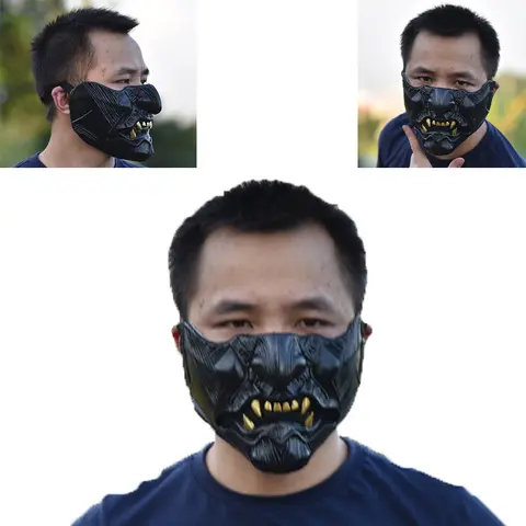 Funny Cosplay Game Ghost of Tsushima Half Face Samurai Warrior Jin Sakai Mask Japanese Demon Oni Halloween Party Costume Props