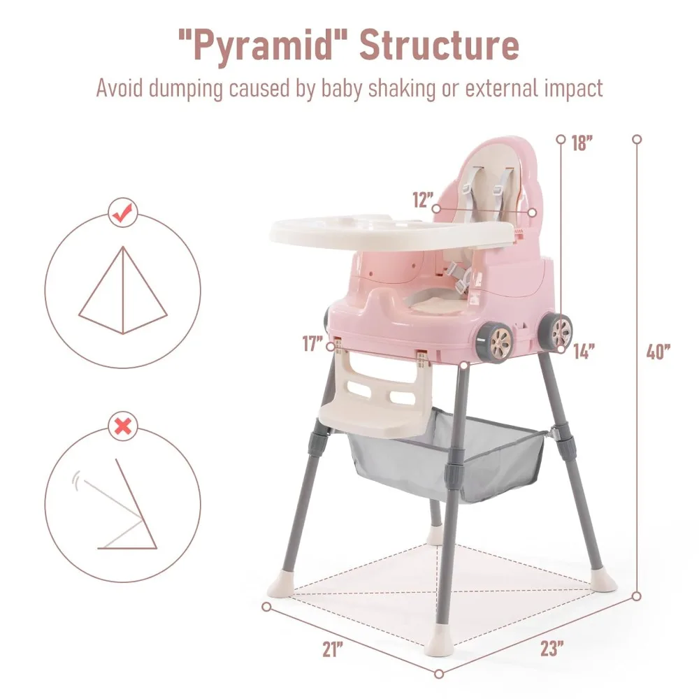 High Chairs for Babies and Toddlers, Portable 3 in 1 High Chair, Adjustable Convertible Compact Infant Baby Feeding Chair Booste