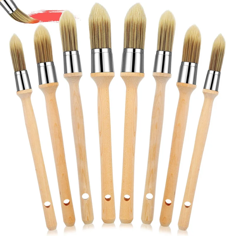 8 Pieces Trim Paint Brush with Wooden Handle Round Edge Painting Tool Paint Brushes for Corner House Wall Edges Art