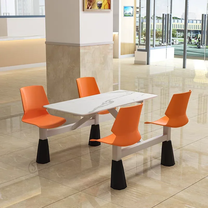 Modern 1desk 4 Chair Set Artificial marble table top Fast Food School Cafeteria Furniture Canteen Restaurant Furniture