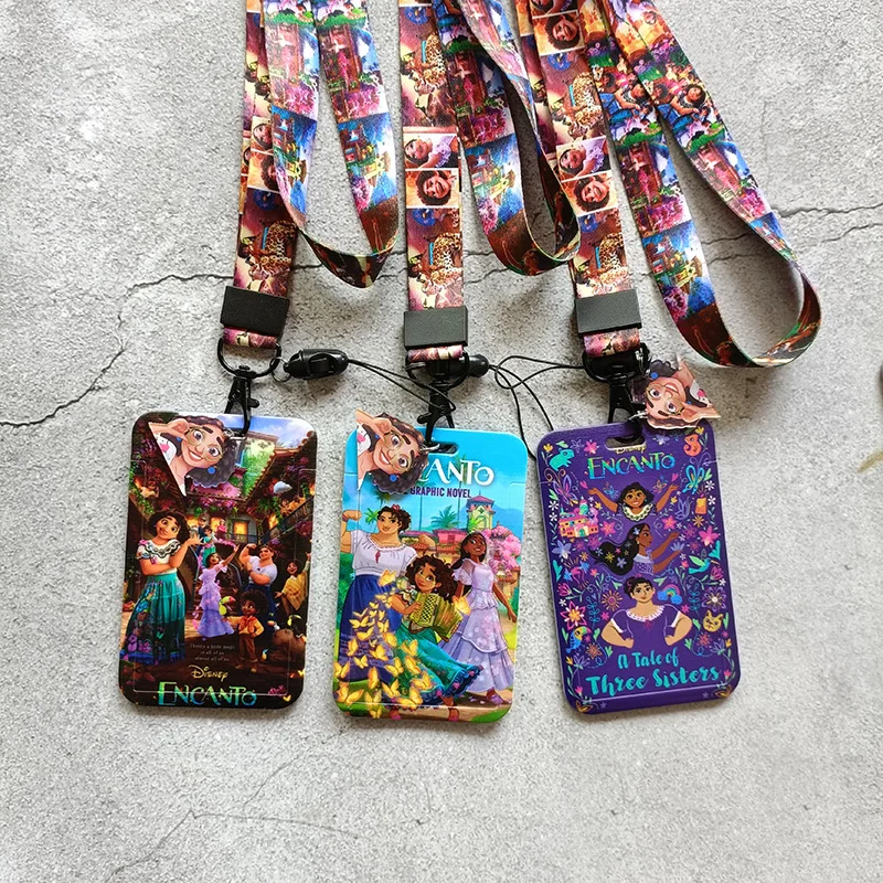 Disney Encanto Lanyard Name Card Holder Student Hanging Neck Phone Lanyard Badge Subway Access Card Holder Case