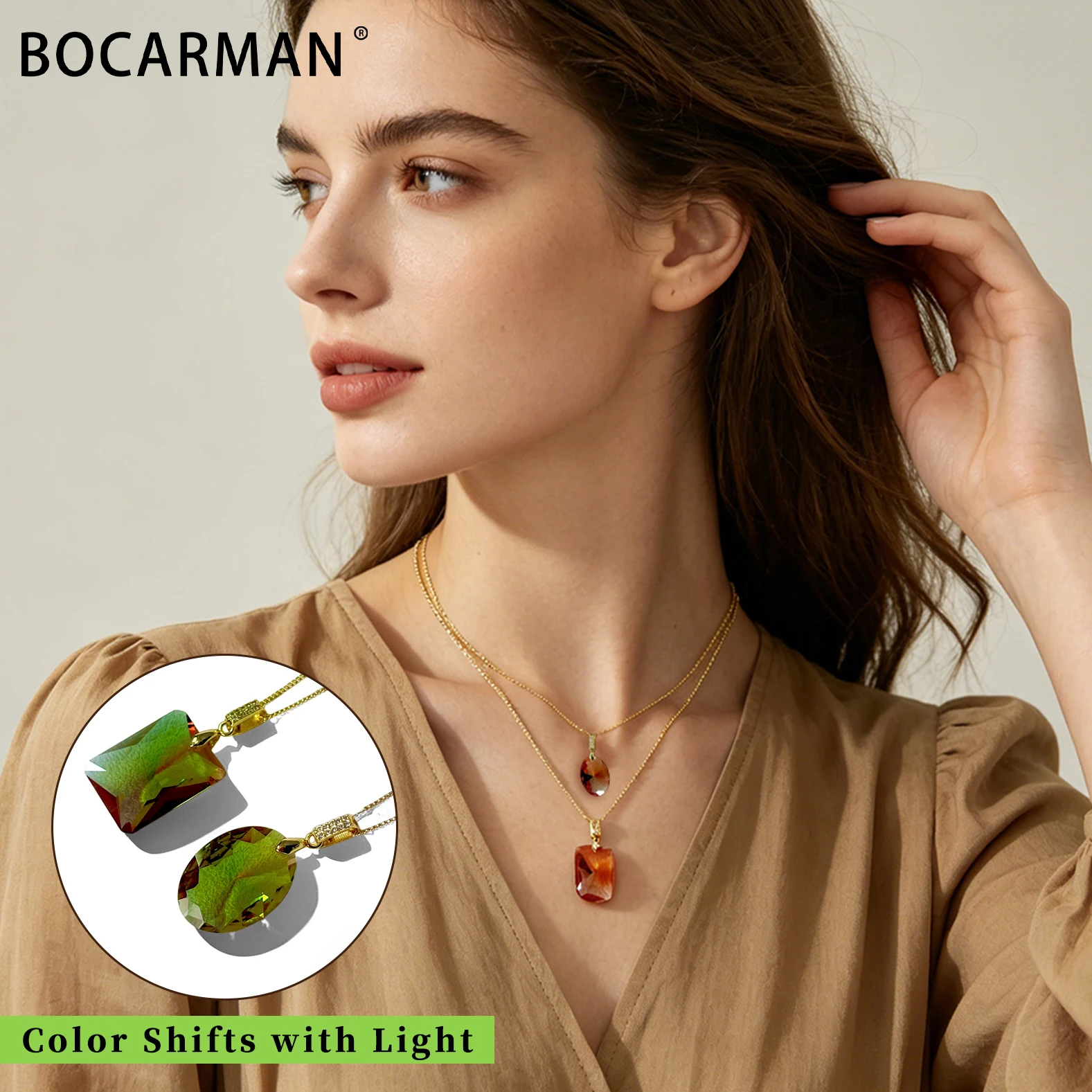 Zultanite Color Changing Pendant Necklace for Women Oval & Rectangular Cut Gemstone Light Sensitive Statement Jewelry Gift