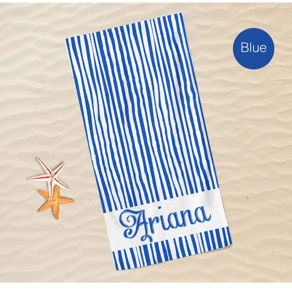 Extra Large Striped Custom Name Beach Towel Personalized Microfiber Pool Swim Bath Towel Vacation Birthday Gift For Kids Adults