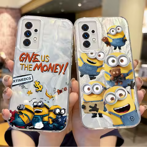 Cute M-Minions Cartoon Phone Case for Samsung Galaxy S24 S23 S22 S21 Plus Ultra A73 A72 A71 A55 A54 A53 Feather Yarn Matte Cover