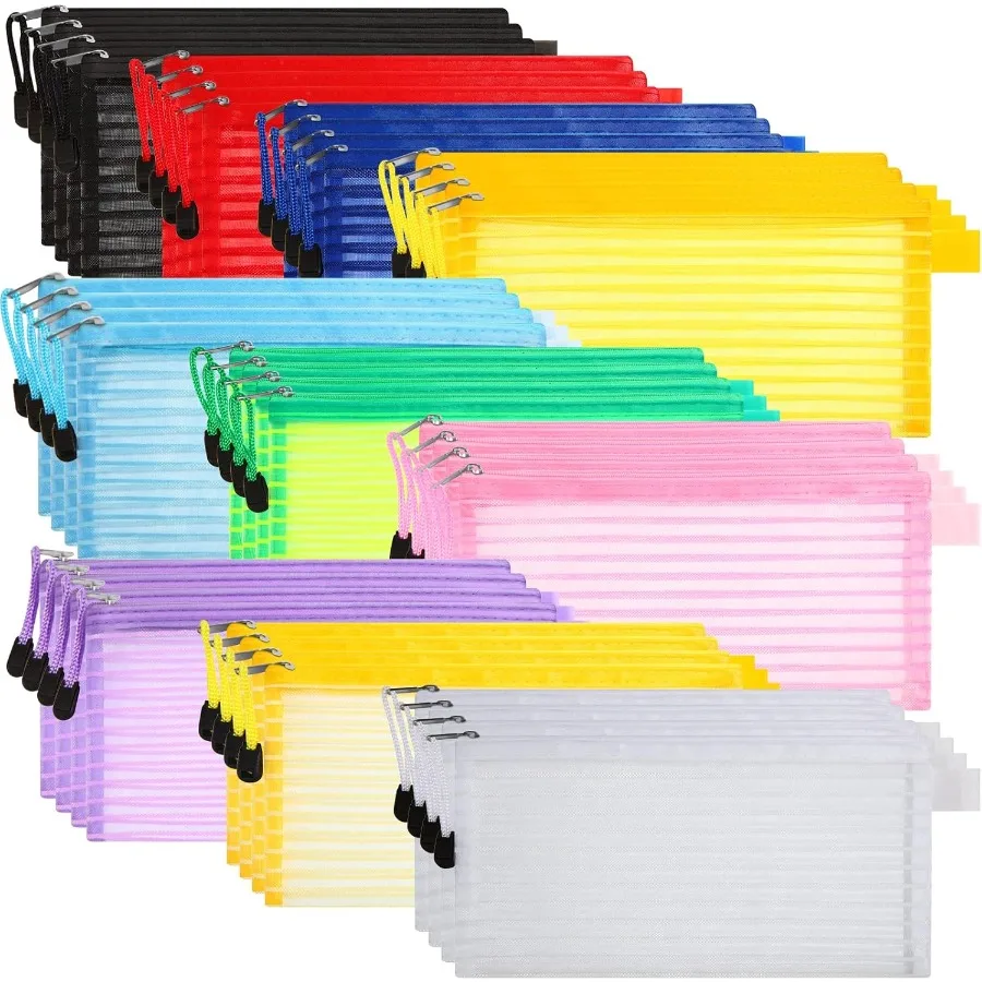 40 упаковок, 10 цветов, сетчатая сумка на молнии, сумка для карандашей, красочная сумка для карандашей, многофункциональные дорожные сумки для офисных принадлежностей C