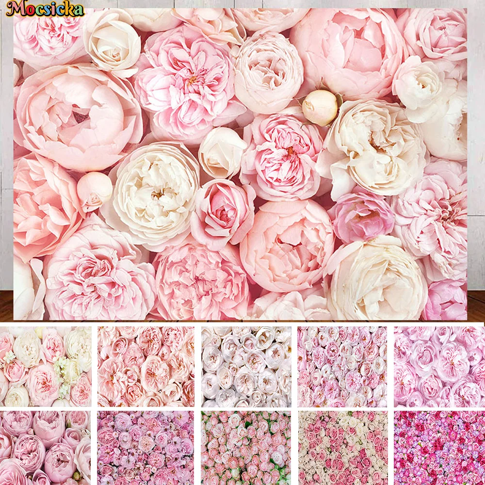 Pink Rose Flower Wall Party Banner Background Baby Shower Bridal Wedding DIY Decoration Party Backdrop Valentine\'s Day Photozone