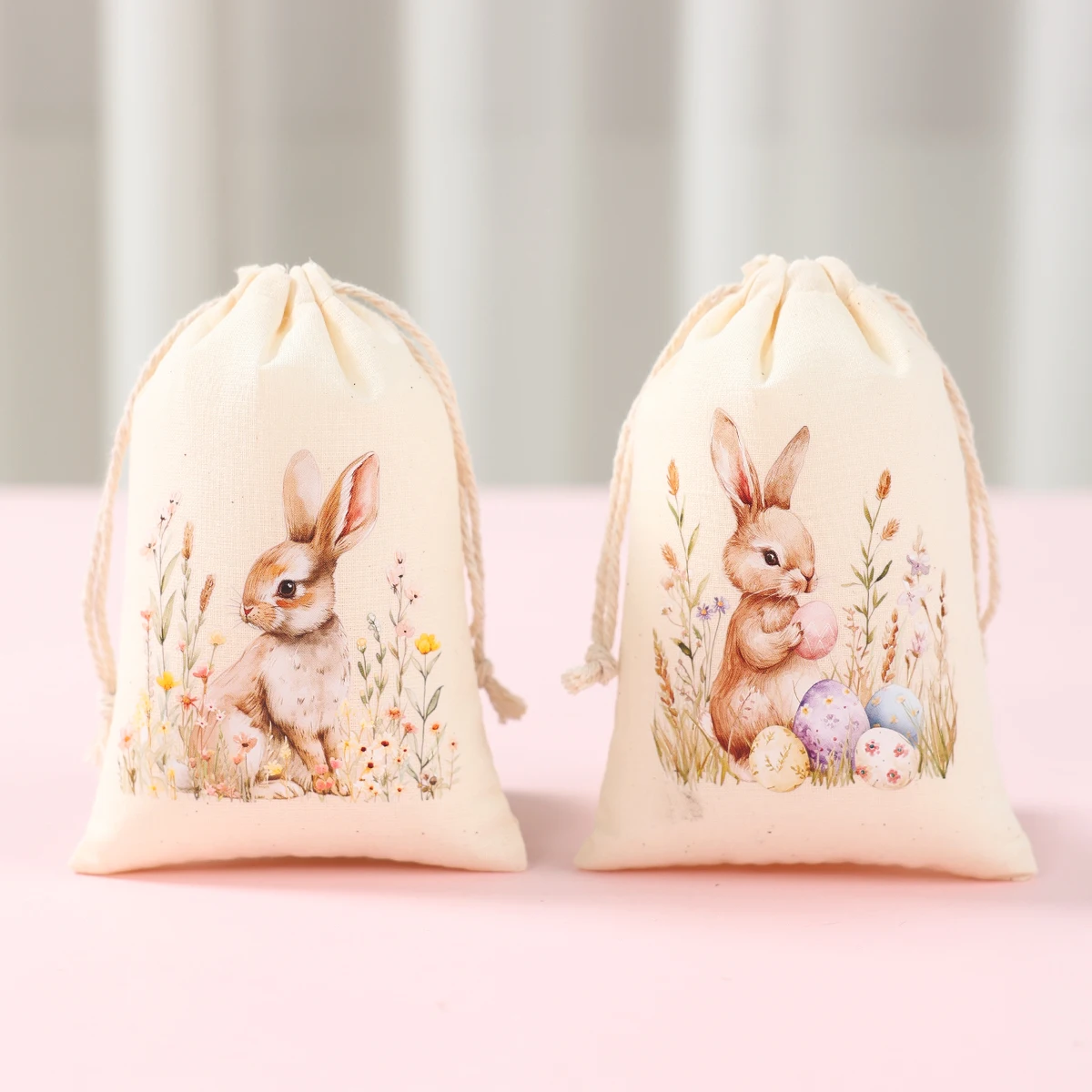 6 Stück Ostern Sackleinen Süßigkeiten Taschen Hasenmuster Leinen Leckerli Geschenktüten für Ostern Kinder Kekse Snack Pack Taschen Partydekorationen
