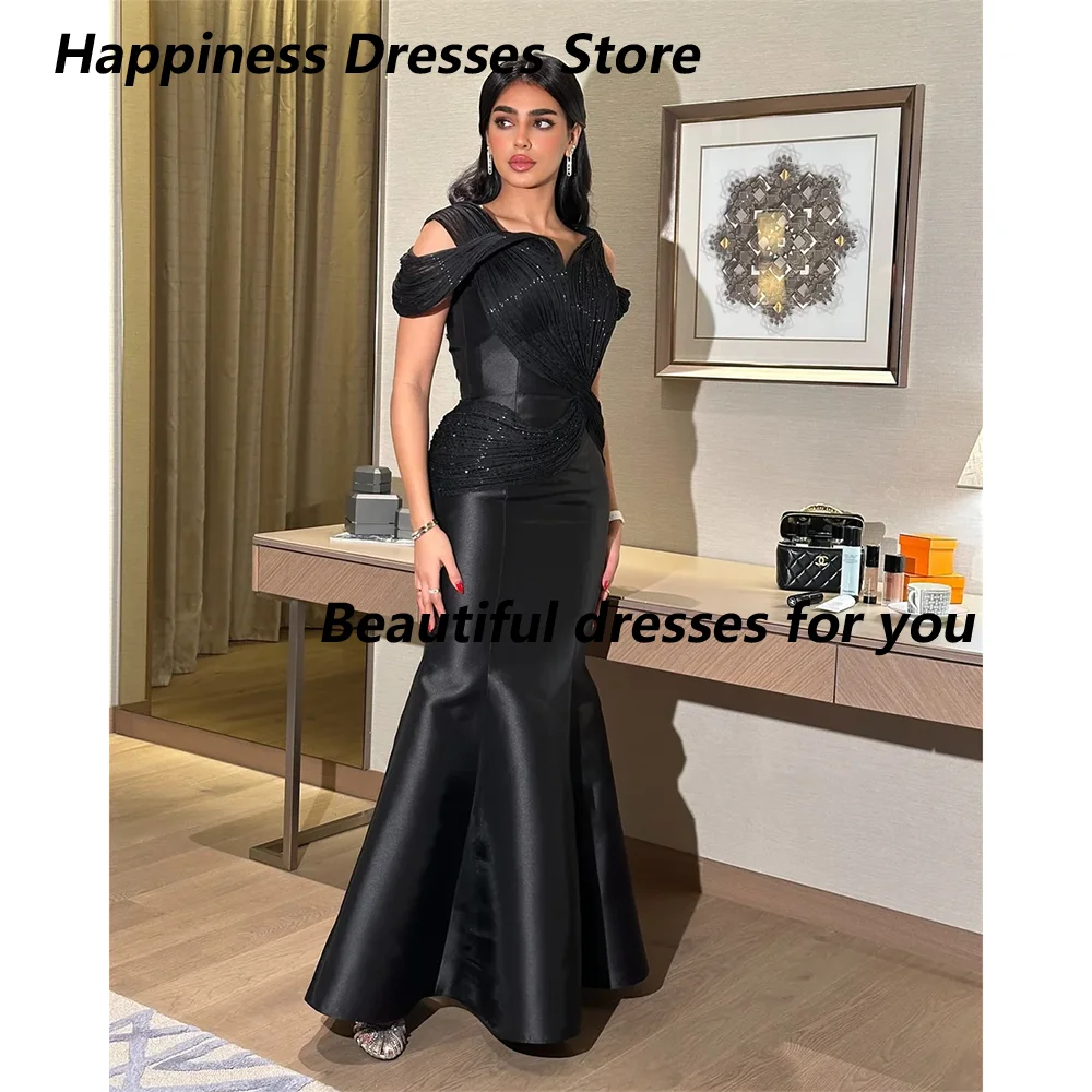 

Black Evening Dresses for Women 2025 V-Neck Pleat Beads Elegant Evening Gowns Mermaid Sleeveless Formal Gown Customized