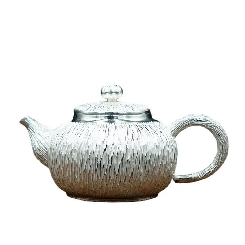 Yunnan silverware 999 silver tea set vertical pattern set teapot divided into tea ware fair cup teapot handmade silver gift